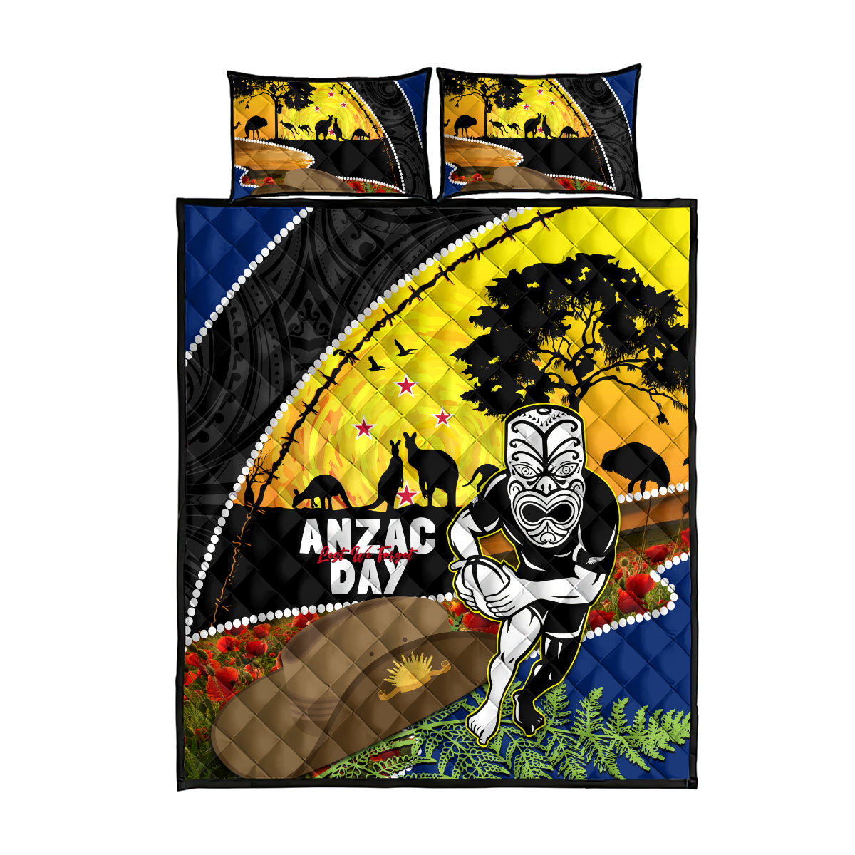 Warriors Rugby ANZAC Day Quilt Bed Set New Zealand Wahs Tiki Mascot Rosemary Starry Night