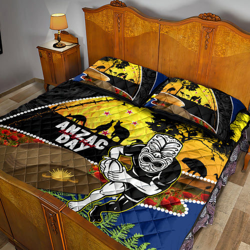 Warriors Rugby ANZAC Day Quilt Bed Set New Zealand Wahs Tiki Mascot Rosemary Starry Night