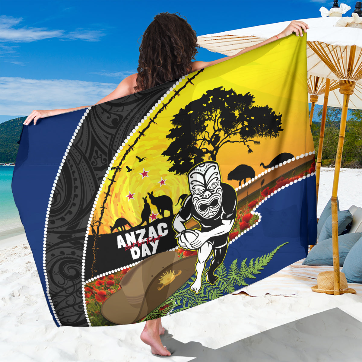 Warriors Rugby ANZAC Day Sarong New Zealand Wahs Tiki Mascot Rosemary Starry Night