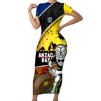 Warriors Rugby ANZAC Day Short Sleeve Bodycon Dress New Zealand Wahs Tiki Mascot Rosemary Starry Night