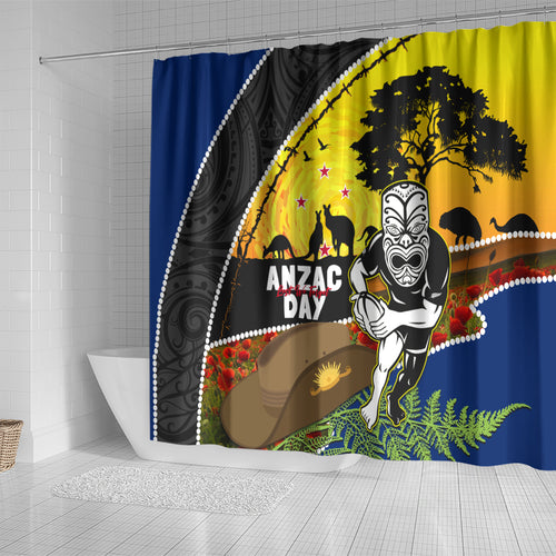 Warriors Rugby ANZAC Day Shower Curtain New Zealand Wahs Tiki Mascot Rosemary Starry Night