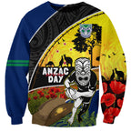 Warriors Rugby ANZAC Day Sweatshirt New Zealand Wahs Tiki Mascot Rosemary Starry Night