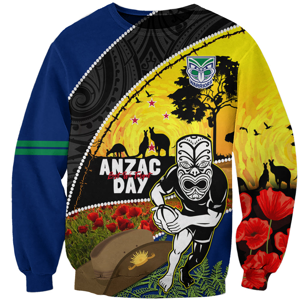 Warriors Rugby ANZAC Day Sweatshirt New Zealand Wahs Tiki Mascot Rosemary Starry Night