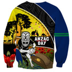 Warriors Rugby ANZAC Day Sweatshirt New Zealand Wahs Tiki Mascot Rosemary Starry Night