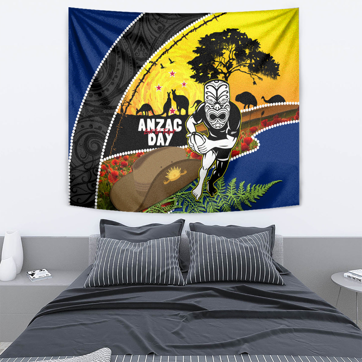 Warriors Rugby ANZAC Day Tapestry New Zealand Wahs Tiki Mascot Rosemary Starry Night