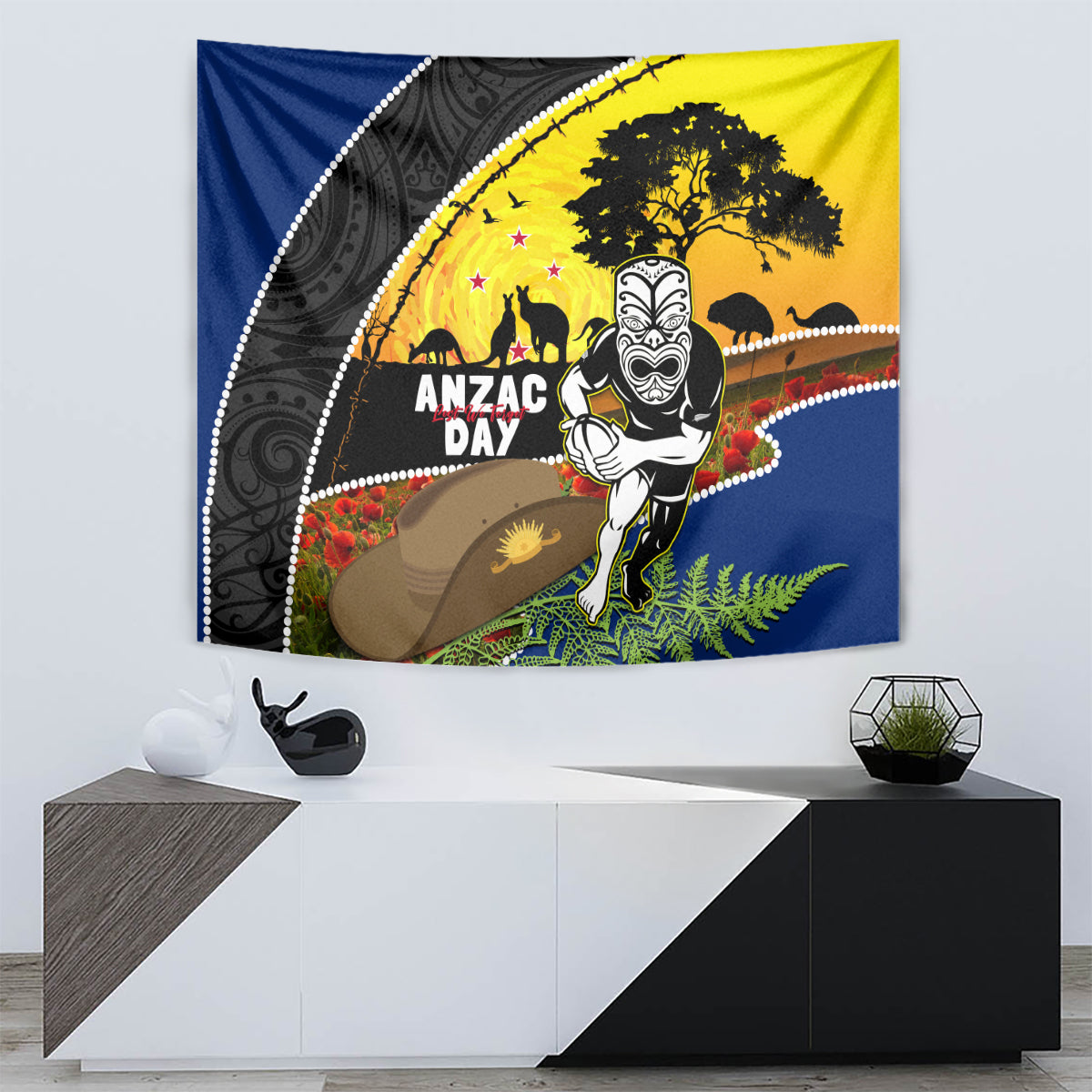 Warriors Rugby ANZAC Day Tapestry New Zealand Wahs Tiki Mascot Rosemary Starry Night
