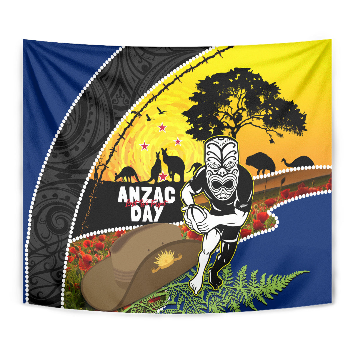 Warriors Rugby ANZAC Day Tapestry New Zealand Wahs Tiki Mascot Rosemary Starry Night