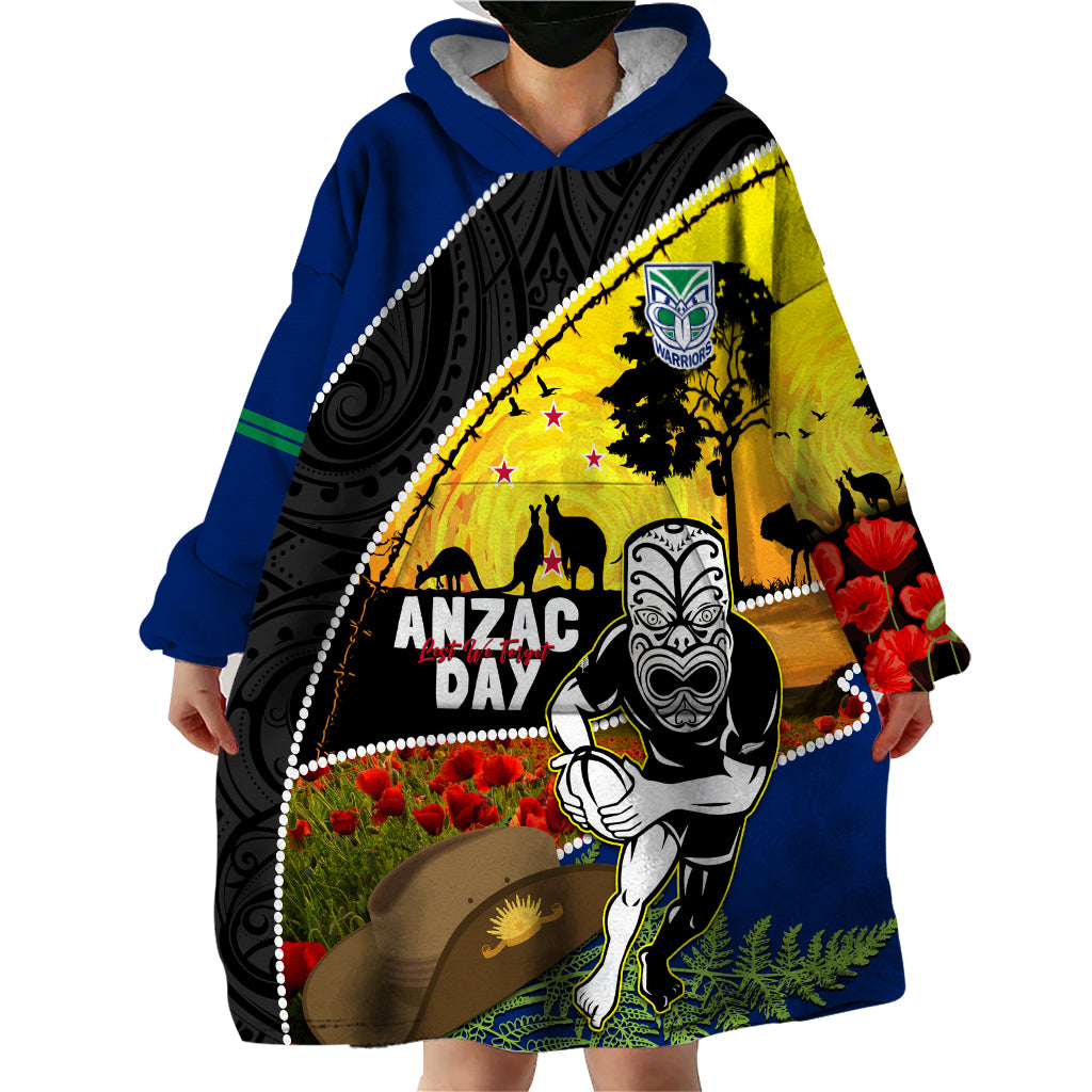 Warriors Rugby ANZAC Day Wearable Blanket Hoodie New Zealand Wahs Tiki Mascot Rosemary Starry Night