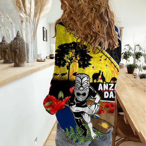 Warriors Rugby ANZAC Day Women Casual Shirt New Zealand Wahs Tiki Mascot Rosemary Starry Night