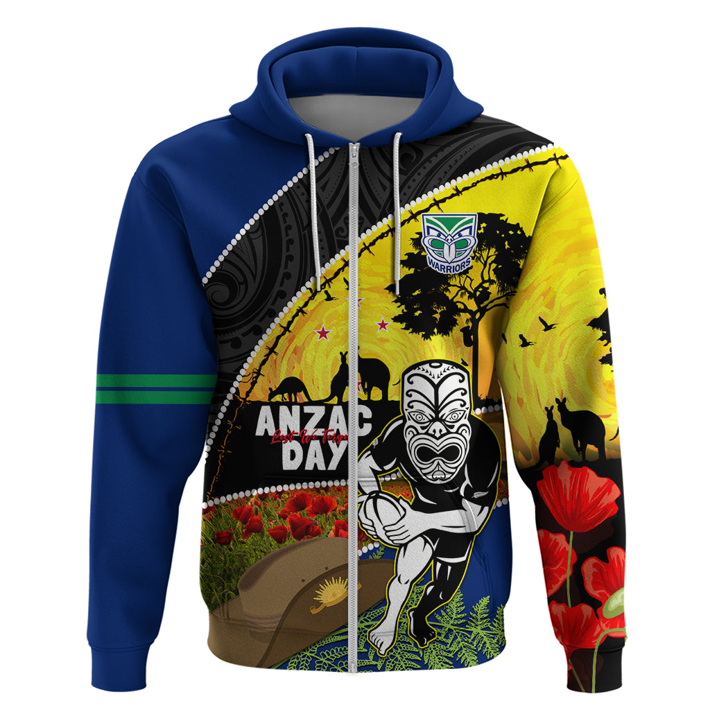 Warriors Rugby ANZAC Day Zip Hoodie New Zealand Wahs Tiki Mascot Rosemary Starry Night