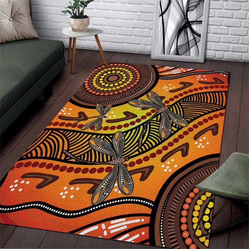 Australian Dragonfly Indigenous Art Area Rug