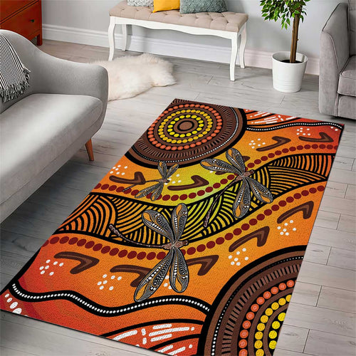 Australian Dragonfly Indigenous Art Area Rug