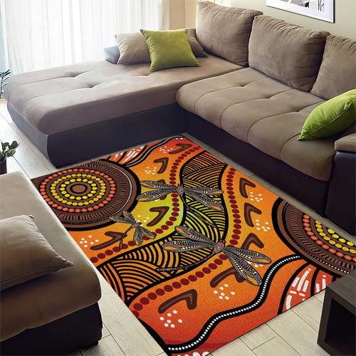 Australian Dragonfly Indigenous Art Area Rug