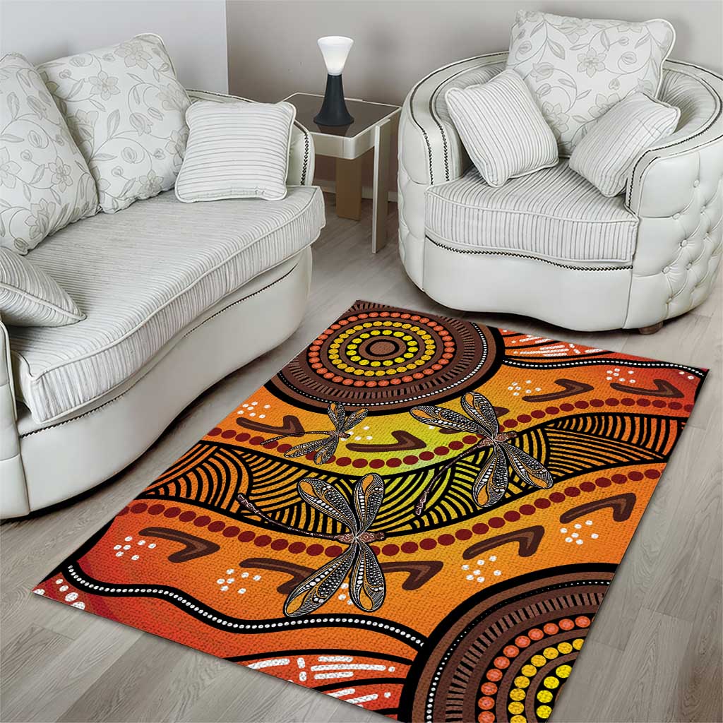 Australian Dragonfly Indigenous Art Area Rug