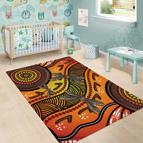 Australian Dragonfly Indigenous Art Area Rug