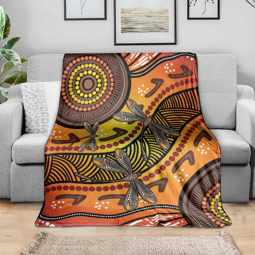 Australian Dragonfly Indigenous Art Blanket