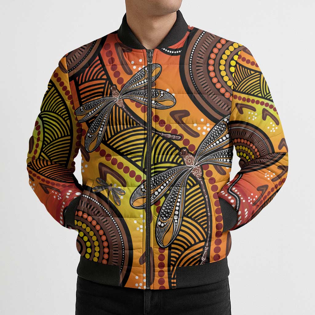 Australian Dragonfly Indigenous Art Bomber Puffer Jacket