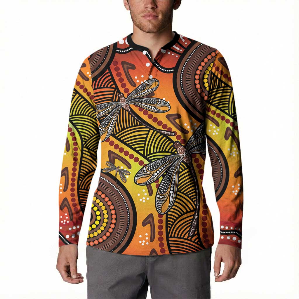 Australian Dragonfly Indigenous Art Button Sweatshirt