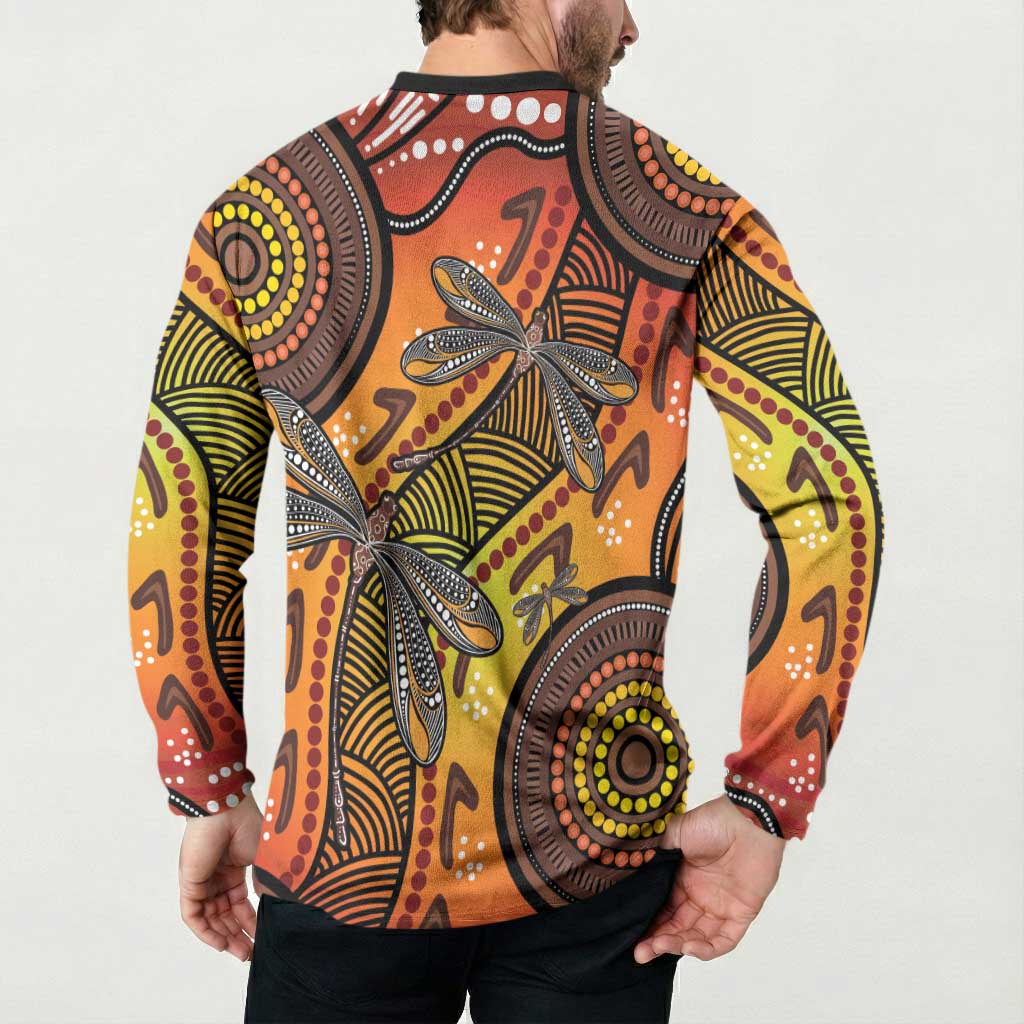 Australian Dragonfly Indigenous Art Button Sweatshirt