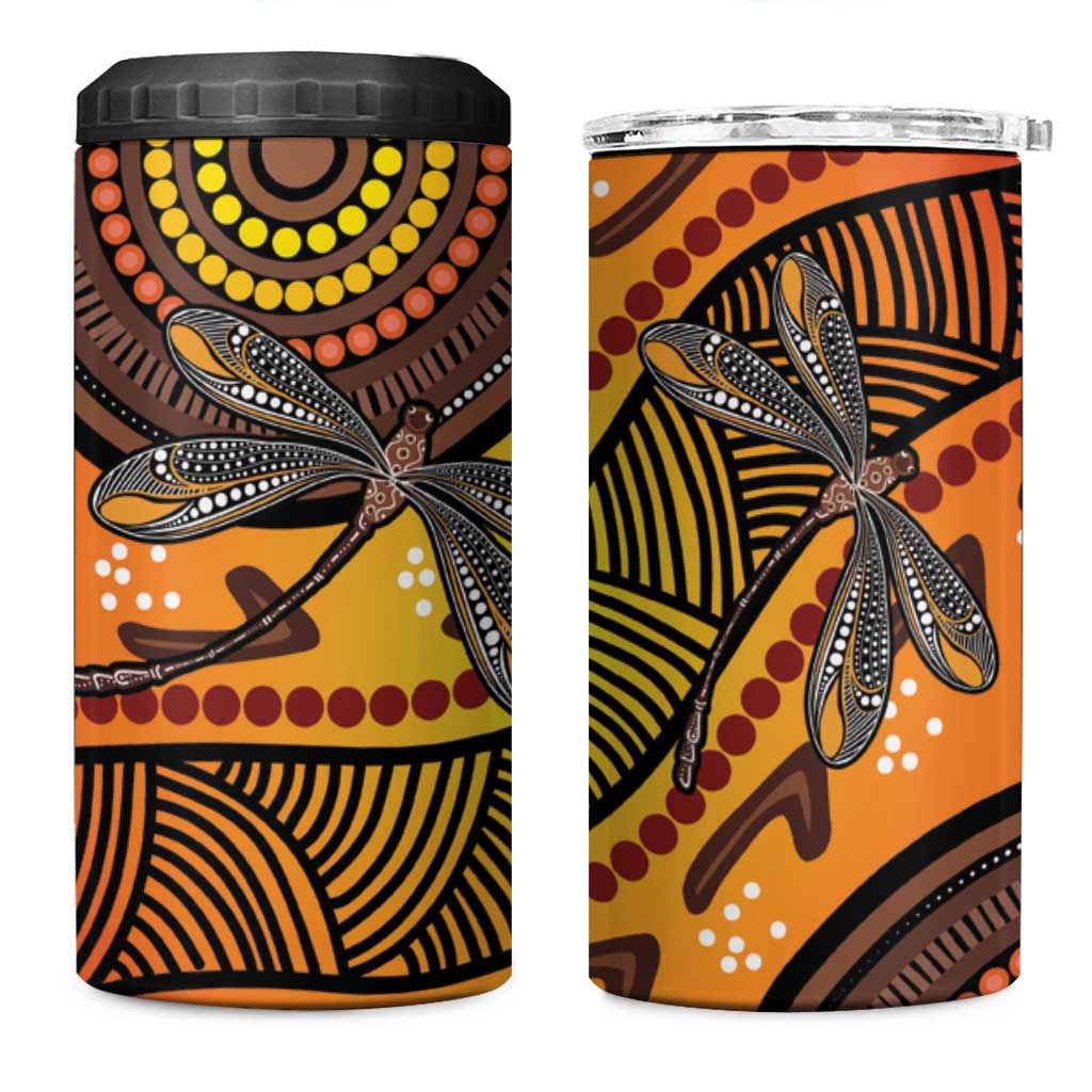 Australian Dragonfly Indigenous Art 4 in 1 Can Cooler Tumbler