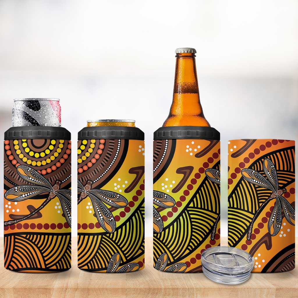 Australian Dragonfly Indigenous Art 4 in 1 Can Cooler Tumbler