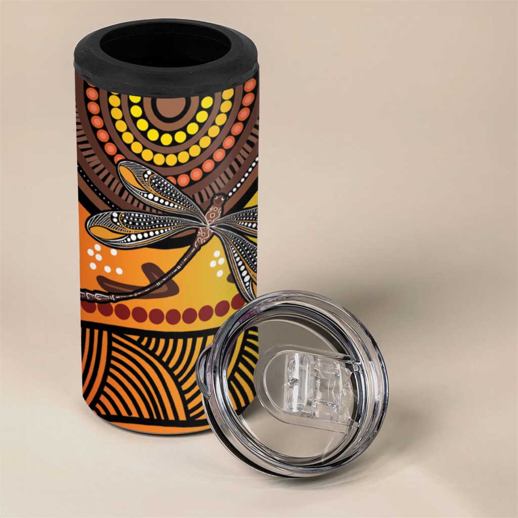 Australian Dragonfly Indigenous Art 4 in 1 Can Cooler Tumbler