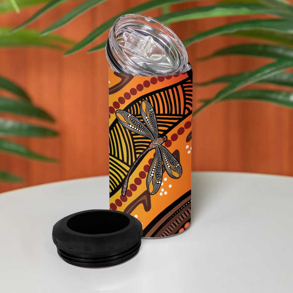 Australian Dragonfly Indigenous Art 4 in 1 Can Cooler Tumbler