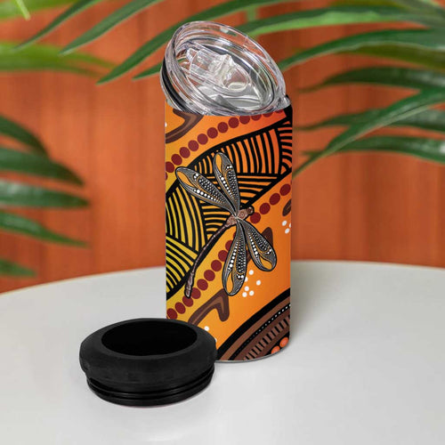 Australian Dragonfly Indigenous Art 4 in 1 Can Cooler Tumbler