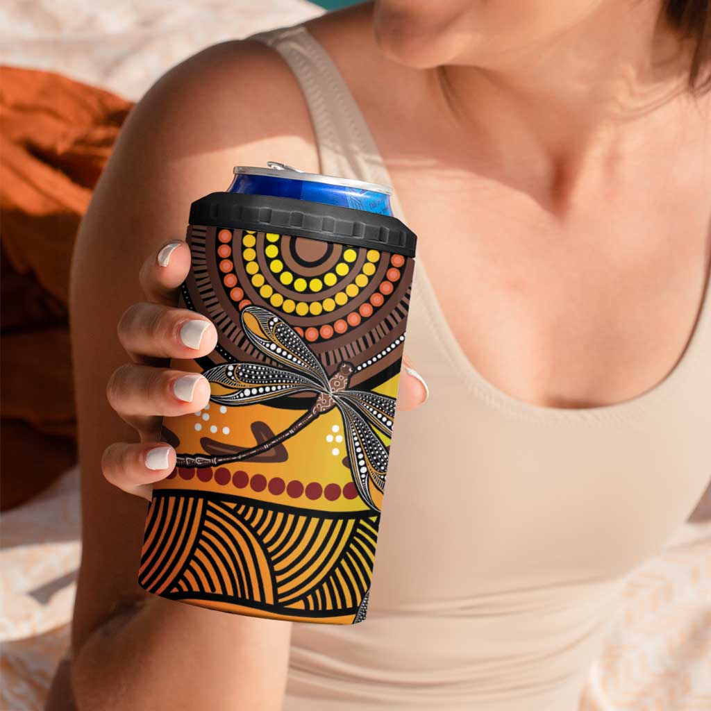 Australian Dragonfly Indigenous Art 4 in 1 Can Cooler Tumbler
