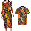 Australian Dragonfly Indigenous Art Couples Matching Long Sleeve Bodycon Dress and Hawaiian Shirt