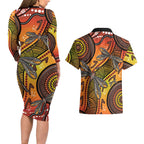 Australian Dragonfly Indigenous Art Couples Matching Long Sleeve Bodycon Dress and Hawaiian Shirt