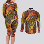 Australian Dragonfly Indigenous Art Couples Matching Long Sleeve Bodycon Dress and Long Sleeve Button Shirt
