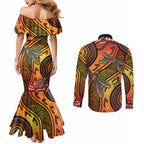 Australian Dragonfly Indigenous Art Couples Matching Mermaid Dress and Long Sleeve Button Shirt