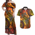 Australian Dragonfly Indigenous Art Couples Matching Off Shoulder Maxi Dress and Hawaiian Shirt