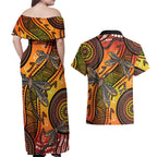 Australian Dragonfly Indigenous Art Couples Matching Off Shoulder Maxi Dress and Hawaiian Shirt