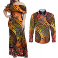 Australian Dragonfly Indigenous Art Couples Matching Off Shoulder Maxi Dress and Long Sleeve Button Shirt