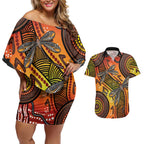Australian Dragonfly Indigenous Art Couples Matching Off Shoulder Short Dress and Hawaiian Shirt