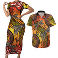 Australian Dragonfly Indigenous Art Couples Matching Short Sleeve Bodycon Dress and Hawaiian Shirt