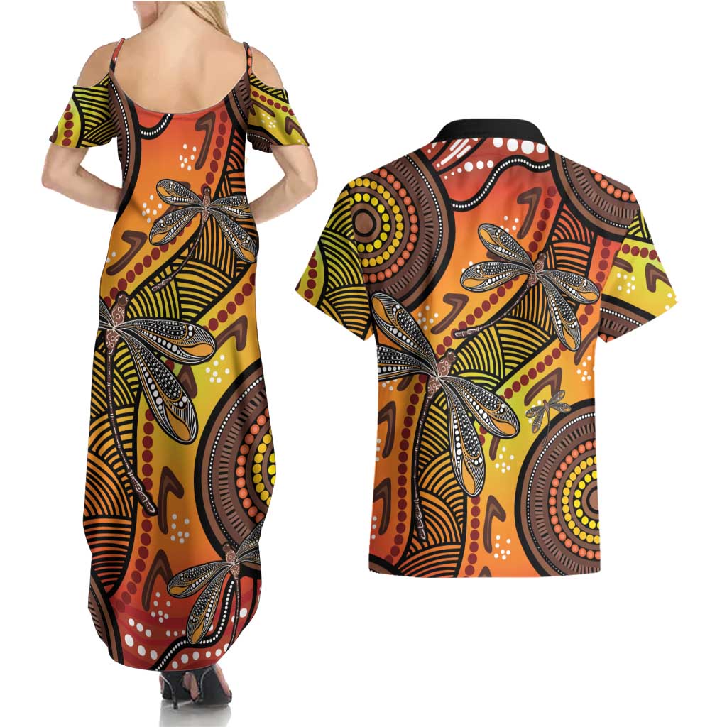 Australian Dragonfly Indigenous Art Couples Matching Summer Maxi Dress and Hawaiian Shirt