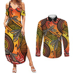 Australian Dragonfly Indigenous Art Couples Matching Summer Maxi Dress and Long Sleeve Button Shirt