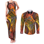 Australian Dragonfly Indigenous Art Couples Matching Tank Maxi Dress and Long Sleeve Button Shirt