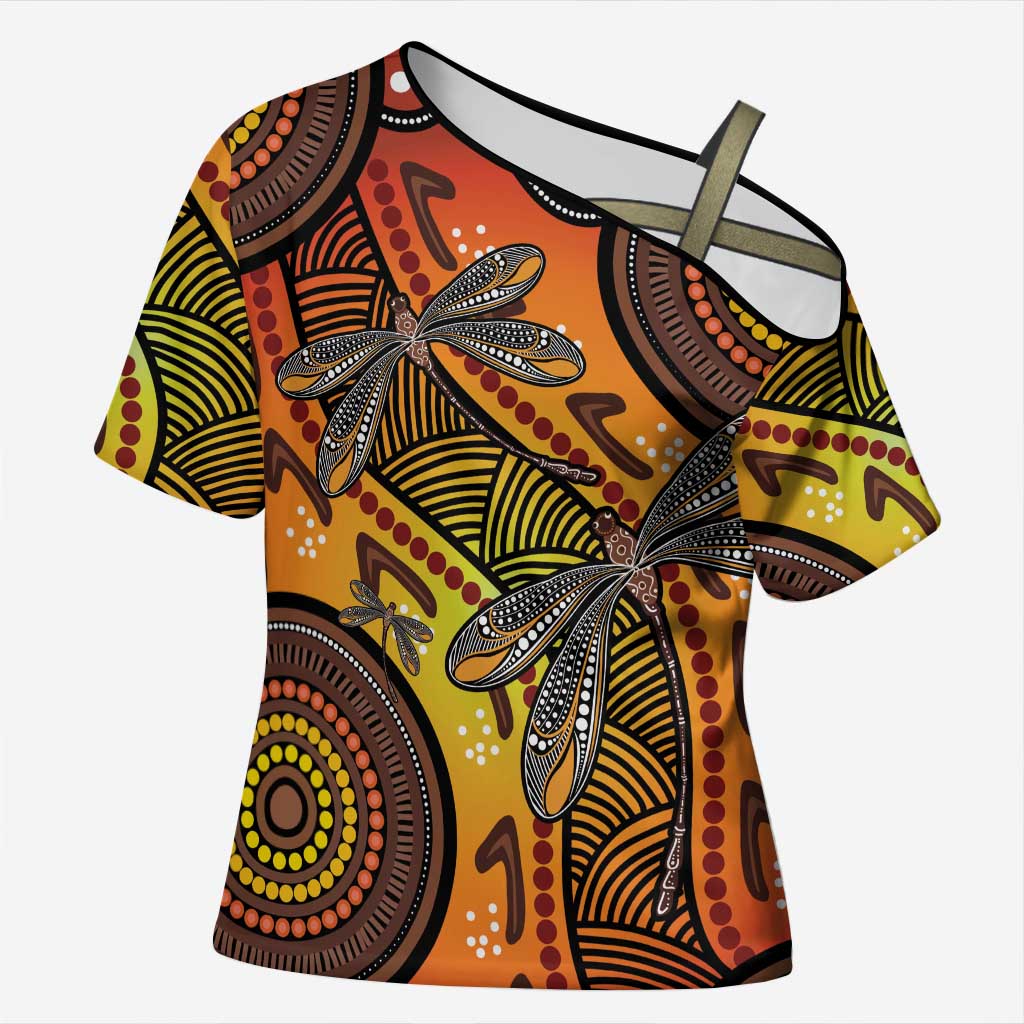 Australian Dragonfly Indigenous Art Cross Shoulder Shirt
