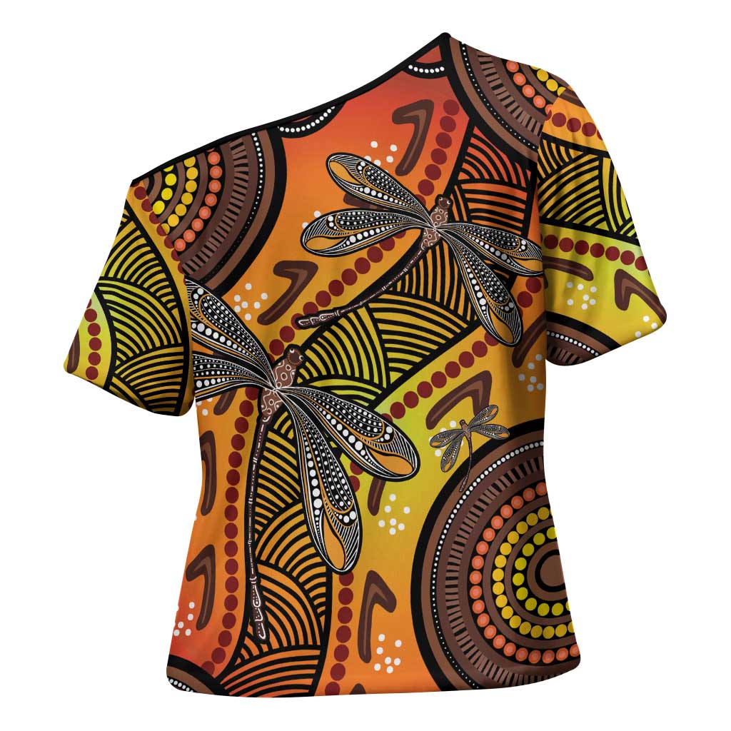 Australian Dragonfly Indigenous Art Cross Shoulder Shirt