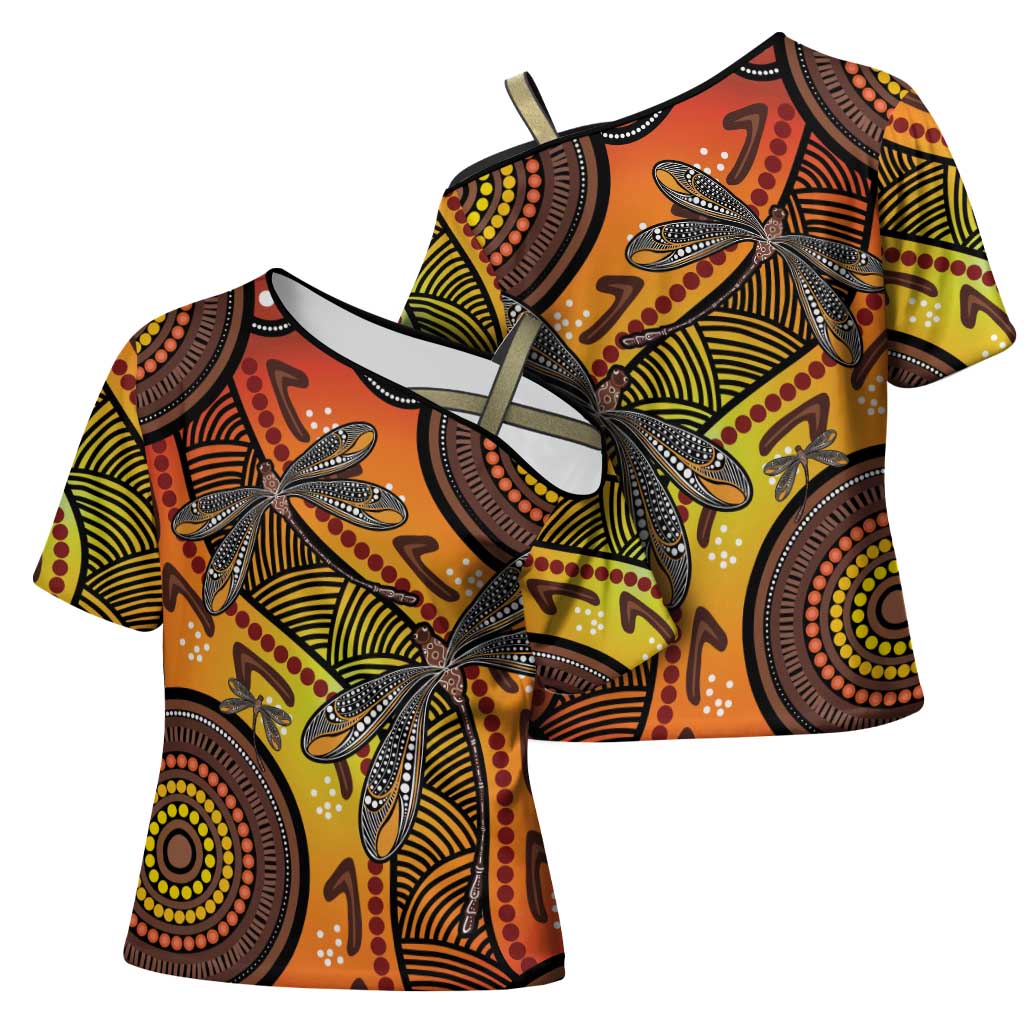 Australian Dragonfly Indigenous Art Cross Shoulder Shirt