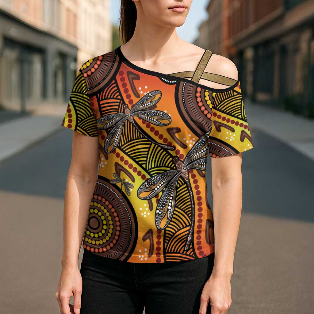 Australian Dragonfly Indigenous Art Cross Shoulder Shirt