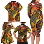 Australian Dragonfly Indigenous Art Family Matching Long Sleeve Bodycon Dress and Hawaiian Shirt