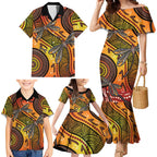 Australian Dragonfly Indigenous Art Family Matching Mermaid Dress and Hawaiian Shirt
