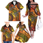 Australian Dragonfly Indigenous Art Family Matching Off The Shoulder Long Sleeve Dress and Hawaiian Shirt