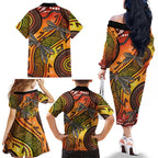 Australian Dragonfly Indigenous Art Family Matching Off The Shoulder Long Sleeve Dress and Hawaiian Shirt