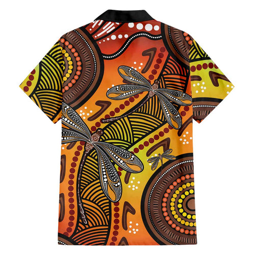 Australian Dragonfly Indigenous Art Family Matching Off The Shoulder Long Sleeve Dress and Hawaiian Shirt